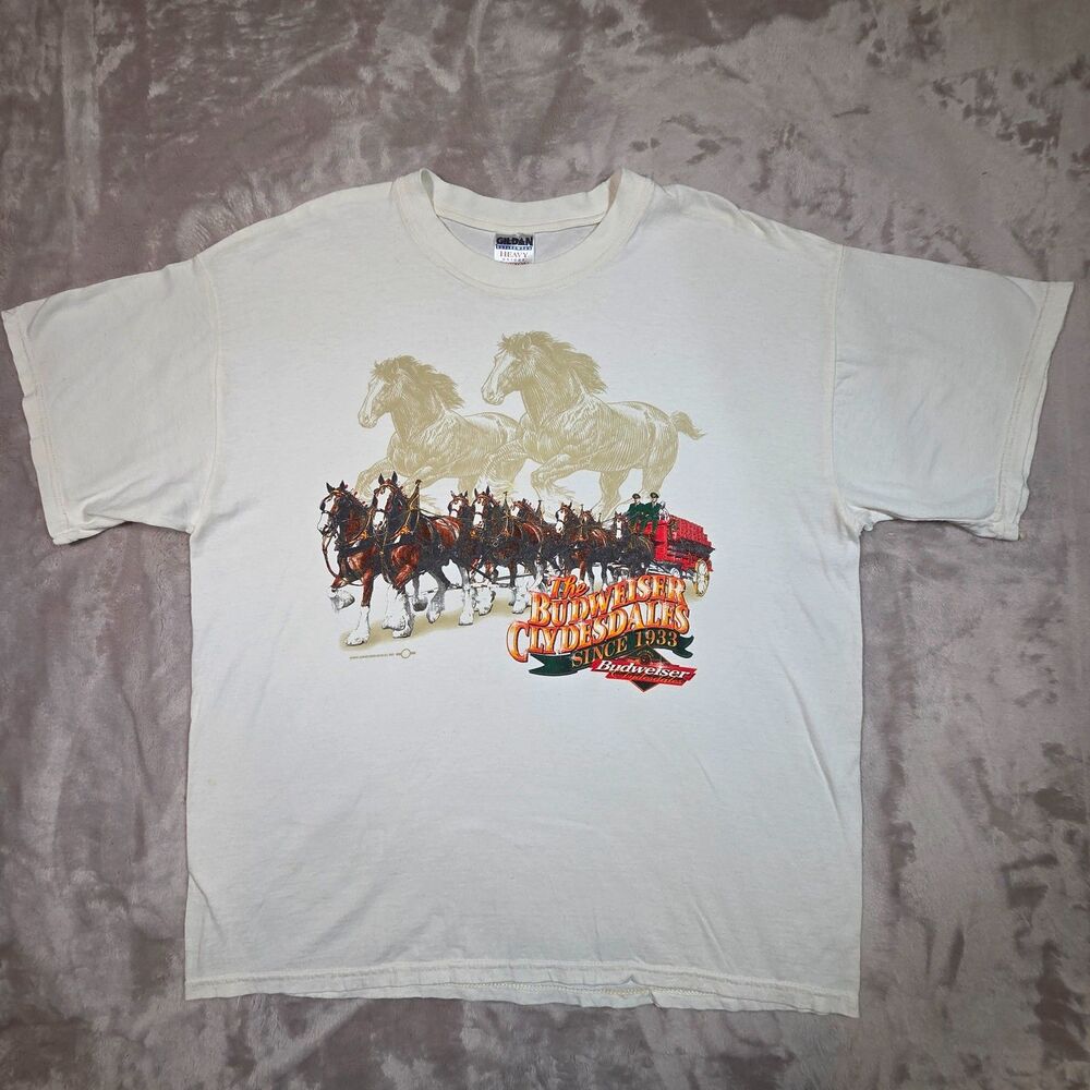 Vintage 90s Budweiser Clydesdales T-Shirt XL Ivory Beer Promo USA